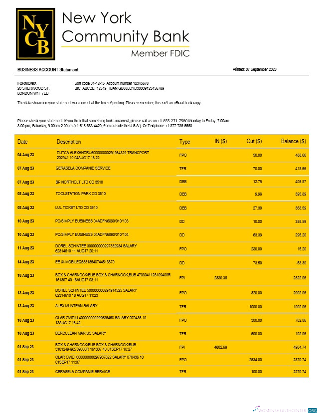 Download New York Community Bancorp enterprise account statement Word and PDF template Photoshop template